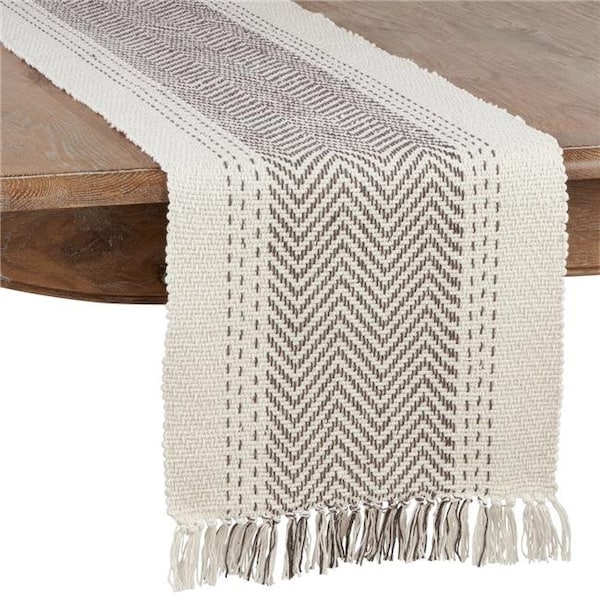 Saro Saro 1229.GY16108B 16 x 108 in. Kantha Stitch Oblong Table Runner; Gray 1229.GY16108B - main